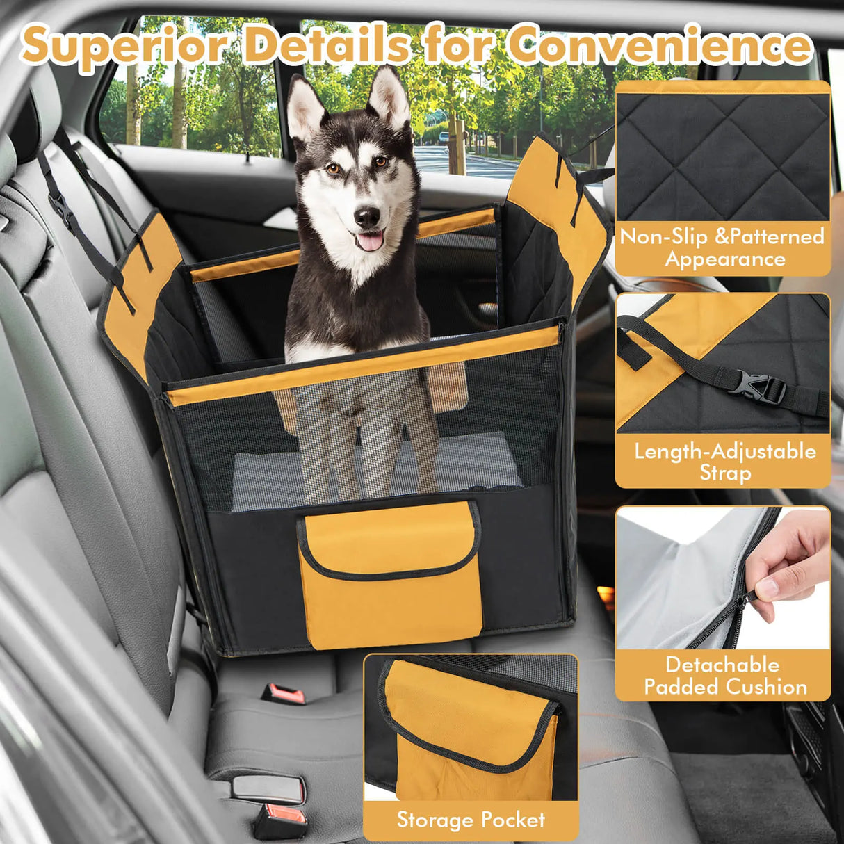 Dog Car Seat Cover with Mesh Window for Small and Medium Dogs-Black
