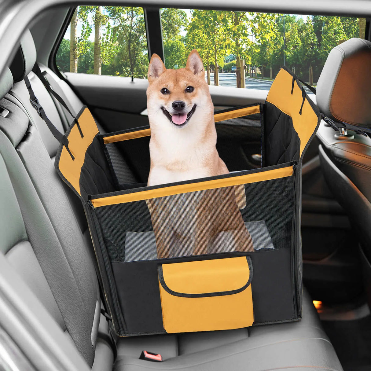 Dog Car Seat Cover with Mesh Window for Small and Medium Dogs-Black
