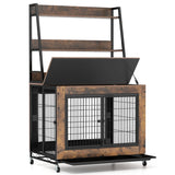 Industrial Dog Kennel Dog Crate Furniture with Storage Shelves-Rustic Brown
