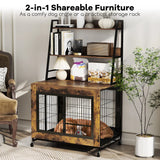 Industrial Dog Kennel Dog Crate Furniture with Storage Shelves-Rustic Brown