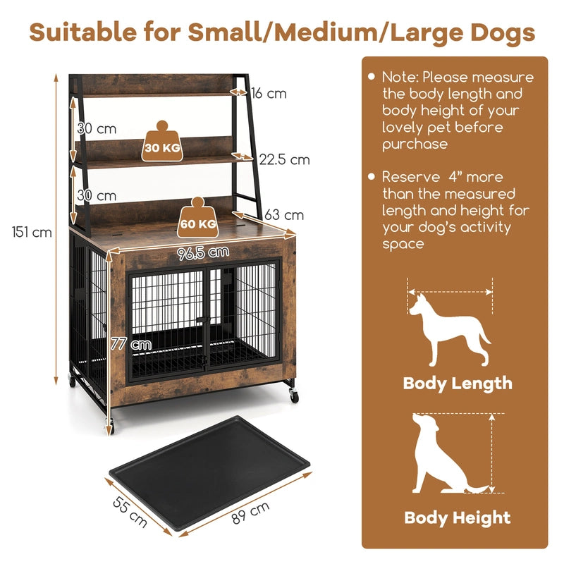 Industrial Dog Kennel Dog Crate Furniture with Storage Shelves-Rustic Brown