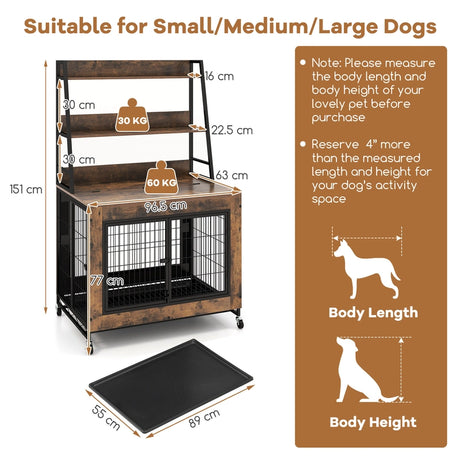 Industrial Dog Kennel Dog Crate Furniture with Storage Shelves-Rustic Brown