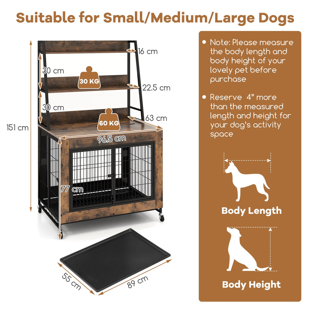 Industrial Dog Kennel Dog Crate Furniture with Storage Shelves-Rustic Brown