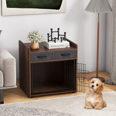 Indoor Dog Crate Furniture with 2 Fabric Drawers