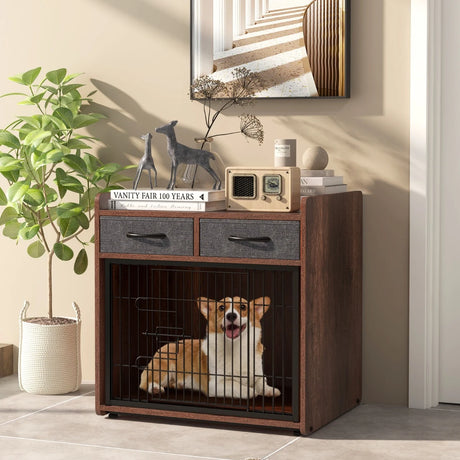 Indoor Dog Crate Furniture with 2 Fabric Drawers