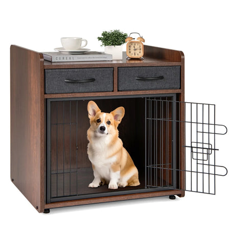 Indoor Dog Crate Furniture with 2 Fabric Drawers