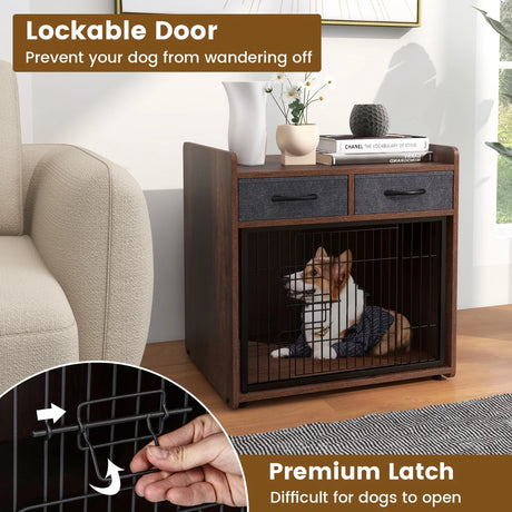 Indoor Dog Crate Furniture with 2 Fabric Drawers
