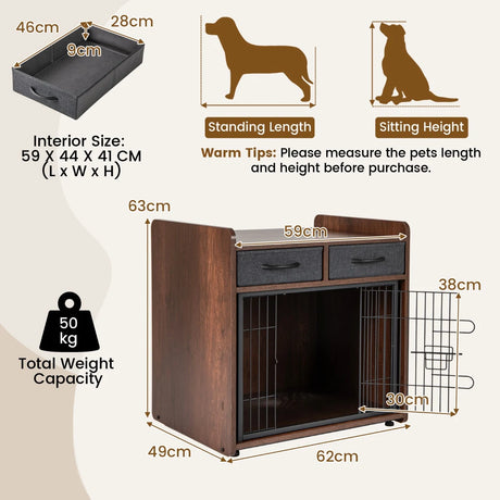 Indoor Dog Crate Furniture with 2 Fabric Drawers