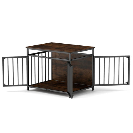 Furniture Style Dog Crate Chew-resistant Dog Cage with Three Doors-Rustic Brown