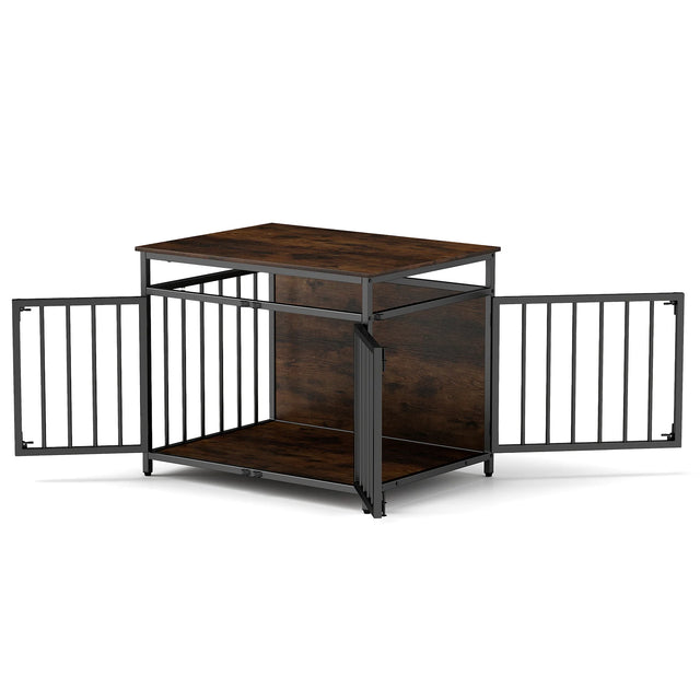 Furniture Style Dog Crate Chew-resistant Dog Cage with Three Doors-Rustic Brown
