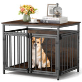 Furniture Style Dog Crate Chew-resistant Dog Cage with Three Doors-Rustic Brown