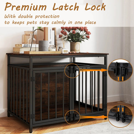 Furniture Style Dog Crate Chew-resistant Dog Cage with Three Doors-Rustic Brown