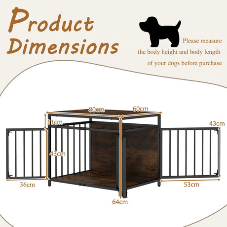 Furniture Style Dog Crate Chew-resistant Dog Cage with Three Doors-Rustic Brown