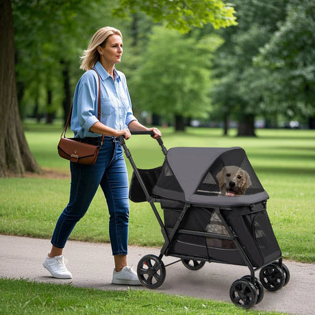 Dog Stroller for Medium Small Senior Elderly Dogs with Dual Entry-Black