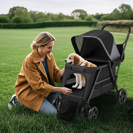 Dog Stroller for Medium Small Senior Elderly Dogs with Dual Entry-Black