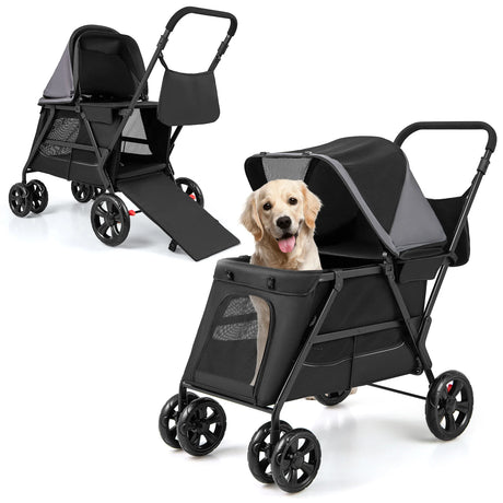 Dog Stroller for Medium Small Senior Elderly Dogs with Dual Entry-Black