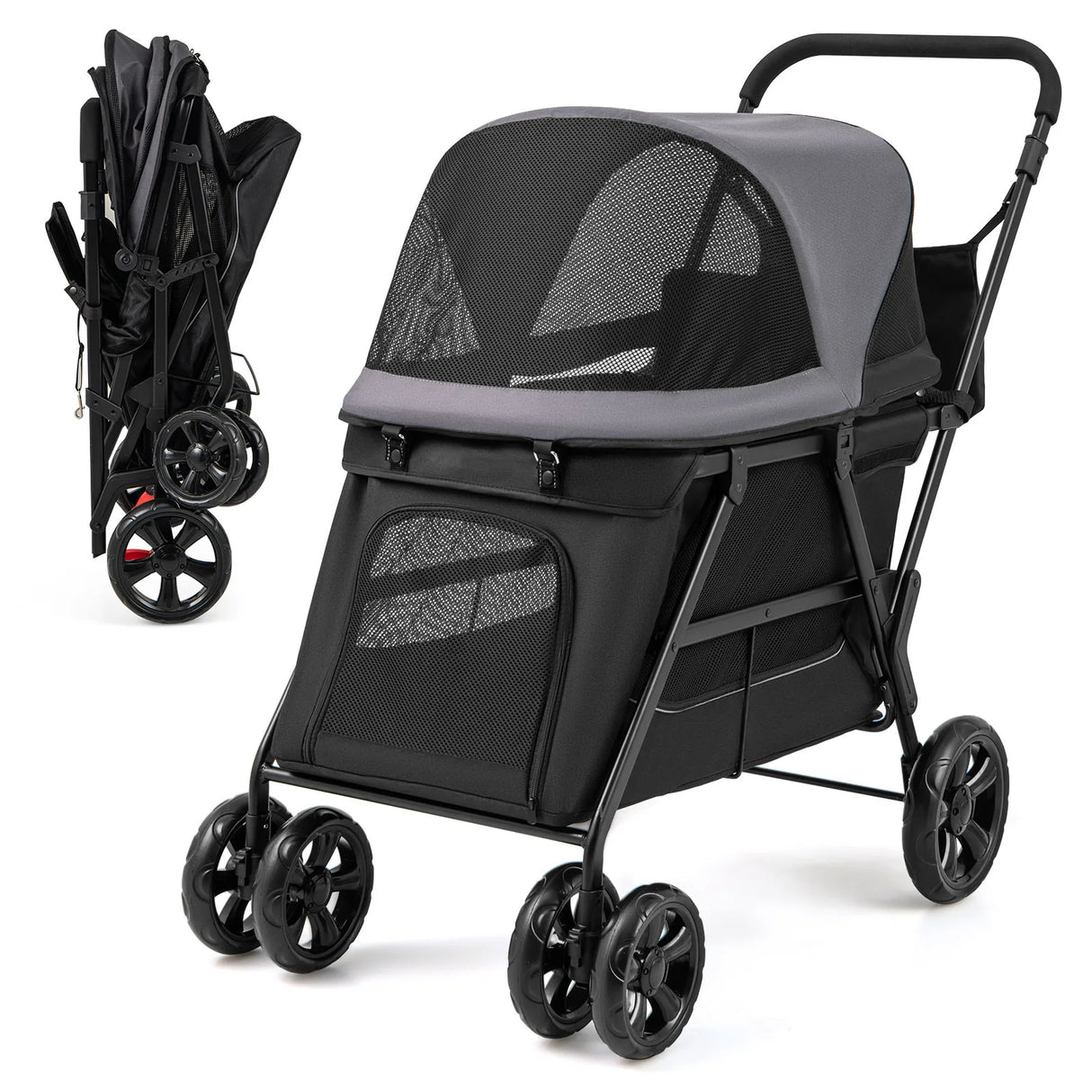 Dog Stroller for Medium Small Senior Elderly Dogs with Dual Entry-Black