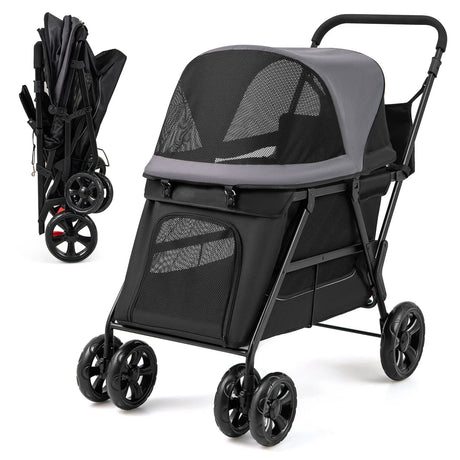 Dog Stroller for Medium Small Senior Elderly Dogs with Dual Entry-Black