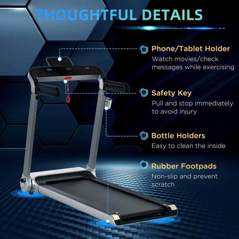 HOMCOM 15km/h Electric Treadmill, 6-level Quick Speed Controls Folding Indoor Cardio Treadmill, 2HP Motorised Running Jogging Walking Machine, w/ LED Monitor, USB Port, Phone and Cup Holder, Silver