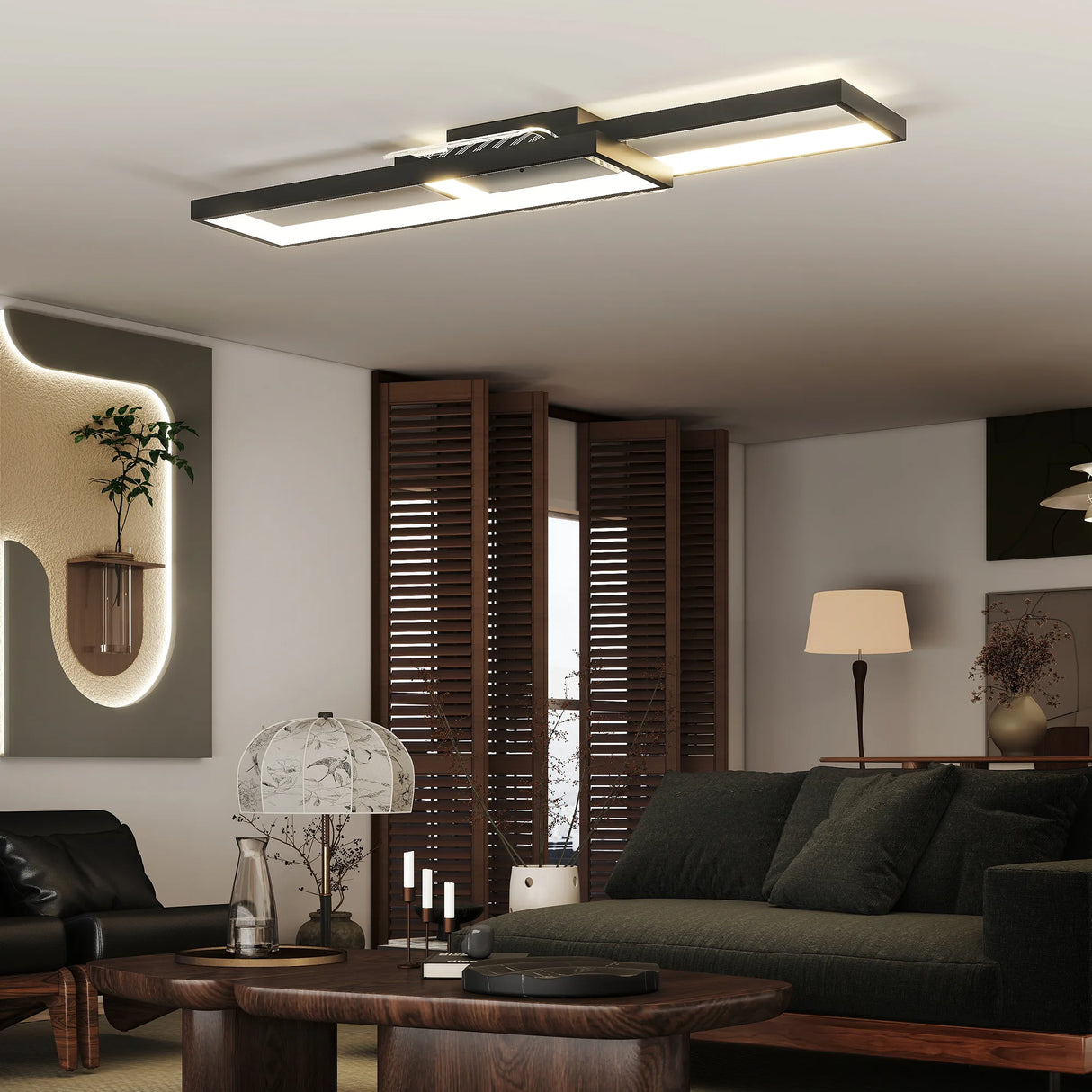 HOMCOM LED Ceiling Light, Modern Dimmable Ceiling Light with Wall Switch & Remote Control, Flush Mount Ceiling Lamp with 3000-6000K Colour Temperatures for Living Room, Bedroom, Black