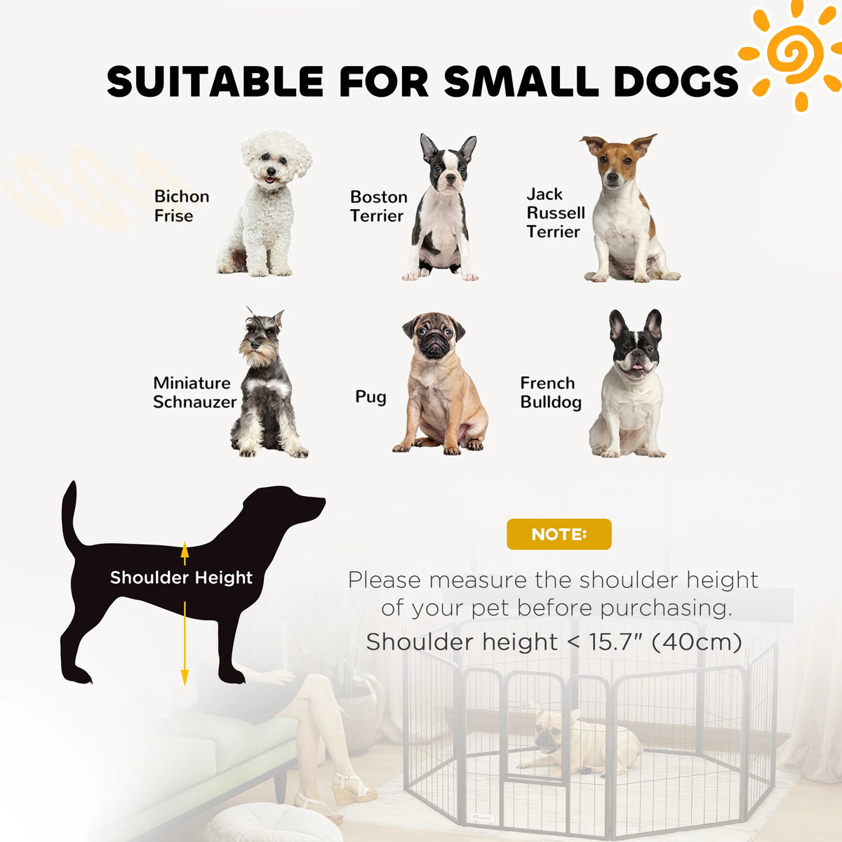 PawHut Eight-Panel Dog Playpen with Door, for Large Dogs, Indoors, Outdoors, 60cm Tall, Black