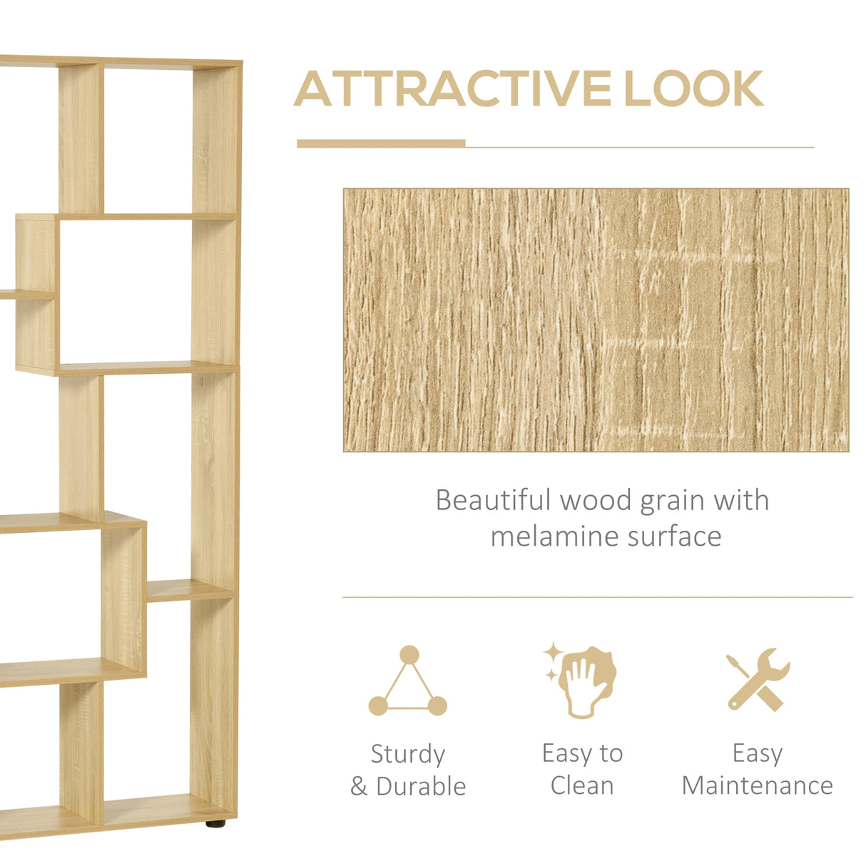 HOMCOM 8-Cube Bookcase, Tall Display Shelf, Standing Storage Rack for Study Room, Living Room, 70 x 24 x 178cm, Natural