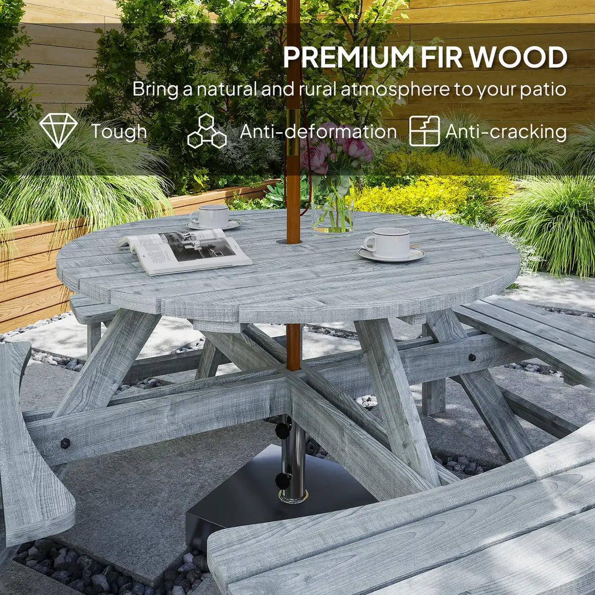 Outsunny 8-Seater Wooden Picnic Set-Fir Wood
