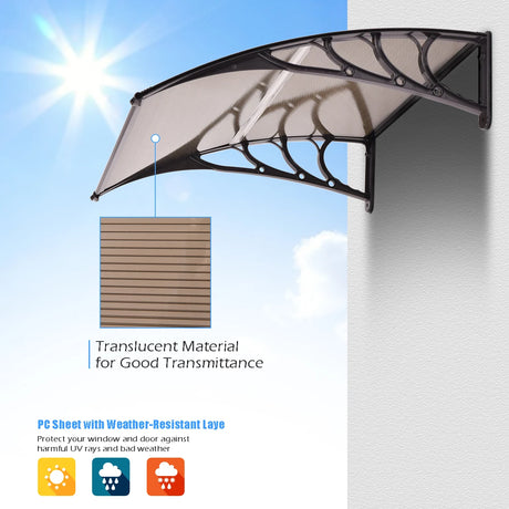 40 x 40 Inch Outdoor Polycarbonate Front Door Window Awning Canopy-Brown