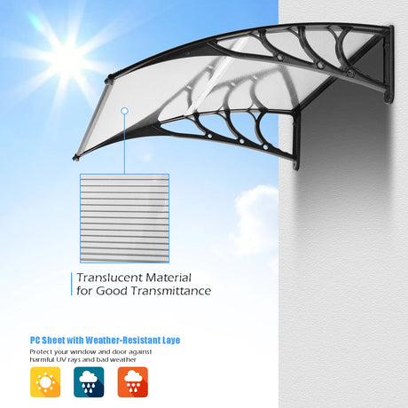 Door Canopy Awning Shelter Front Back Porch Window Roof Outdoor Shade 100*100CM-Black