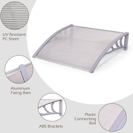 40 x 40 Inch Outdoor Polycarbonate Front Door Window Awning Canopy-Gray