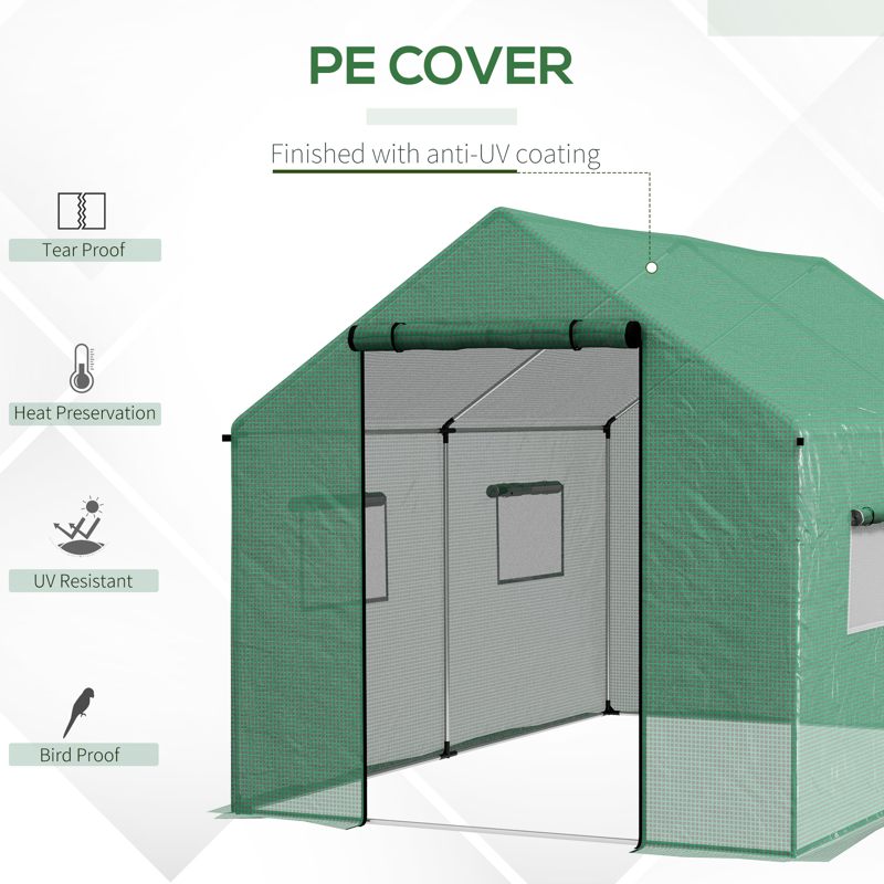 Outsunny Polyethylene Walk-in Polytunnel Greenhouse, 2 x 3(m), Green