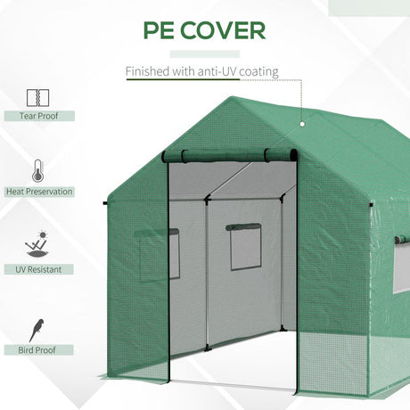 Outsunny Polyethylene Walk-in Polytunnel Greenhouse, 2 x 3(m), Green