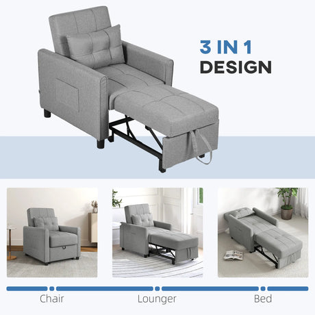 HOMCOM Linen-Look Single Chair Bed - Light Grey