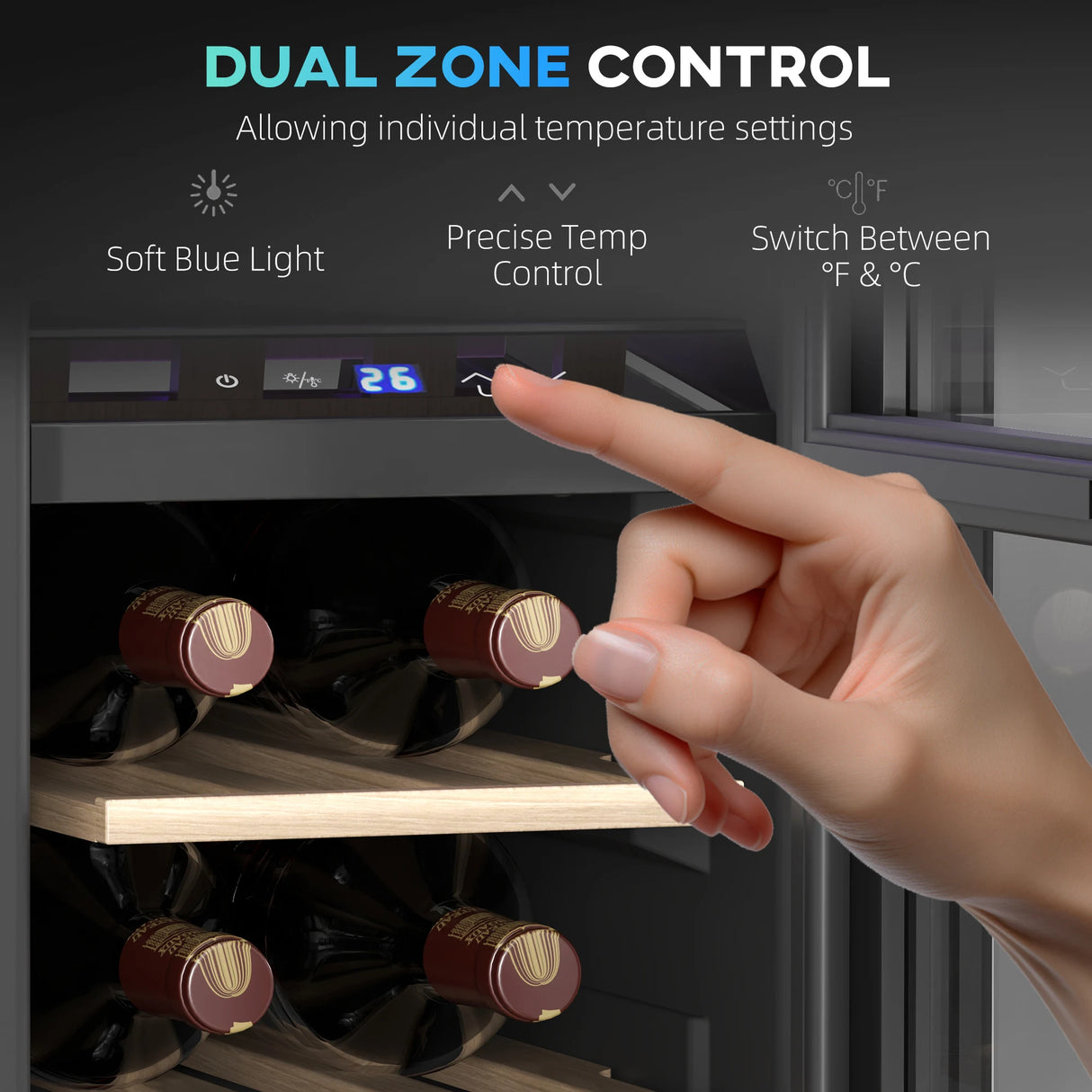 HOMCOM 16 Bottle Dual Zone 5-18 Wine Fridge - Black