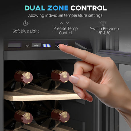 HOMCOM 16 Bottle Dual Zone 5-18 Wine Fridge - Black