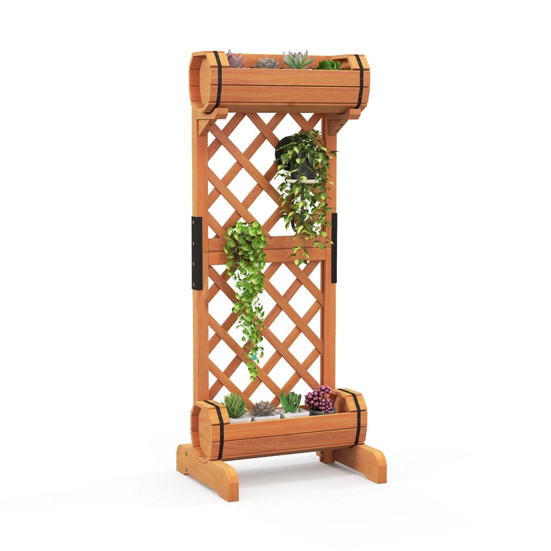 2-Tier Wooden Raised Garden Bed with Trellis-Orange