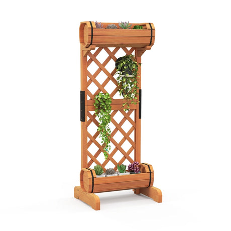 2-Tier Wooden Raised Garden Bed with Trellis-Orange