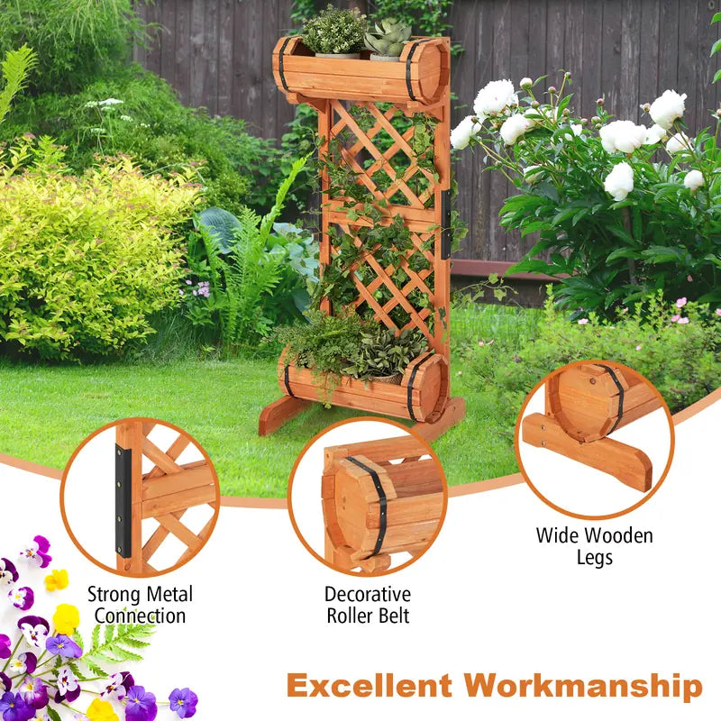2-Tier Wooden Raised Garden Bed with Trellis-Orange