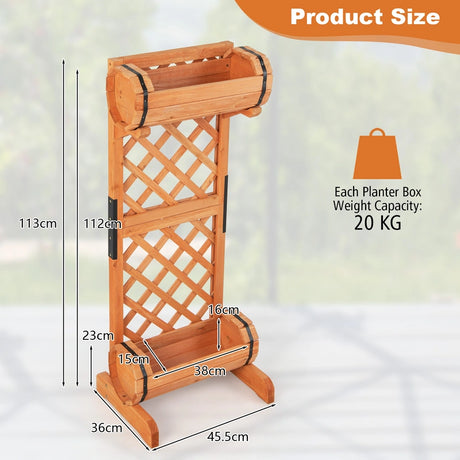 2-Tier Wooden Raised Garden Bed with Trellis-Orange