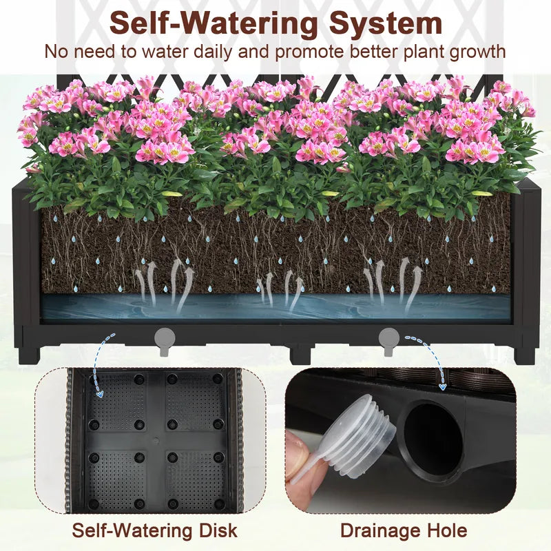Flower box with trellis Planter for climbing plants Raised bed with trellis 80 x 40 x 122 cm Brown
