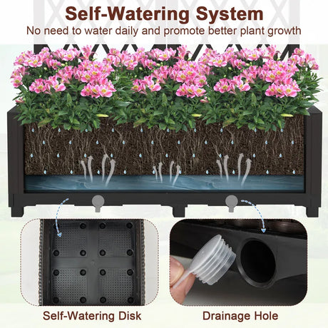 Flower box with trellis Planter for climbing plants Raised bed with trellis 80 x 40 x 122 cm Brown