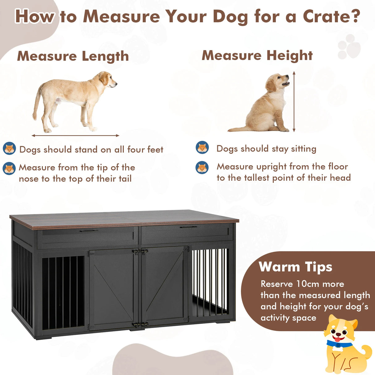 Double Dog Crate Furniture Large Breed Wood Dog Kennel with Room Divider-Black