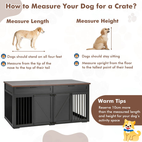 Double Dog Crate Furniture Large Breed Wood Dog Kennel with Room Divider-Black