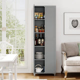 Double Door Tall Storage Cabinet with Adjustable Shelf and Anti-tilt Design-Grey