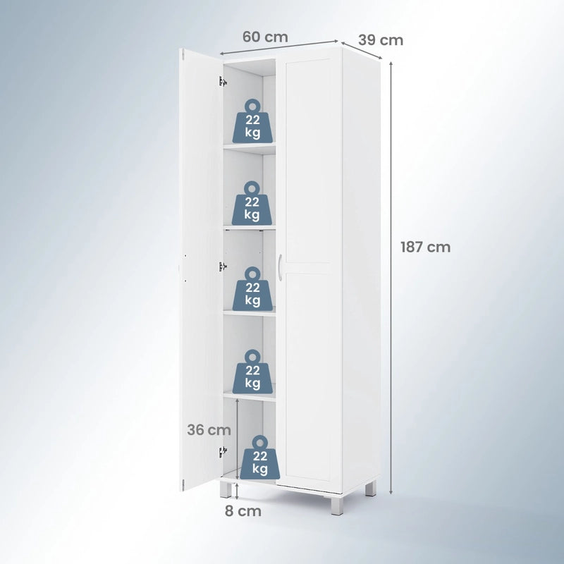 Double Door Tall Storage Cabinet with Adjustable Shelf and Anti-tilt Design-White