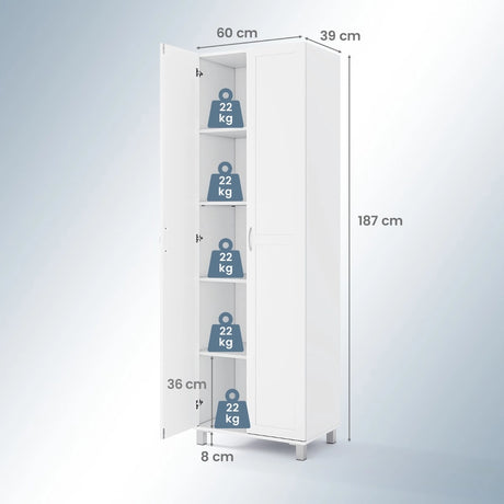 Double Door Tall Storage Cabinet with Adjustable Shelf and Anti-tilt Design-White