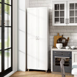 Double Door Tall Storage Cabinet with Adjustable Shelf and Anti-tilt Design-White