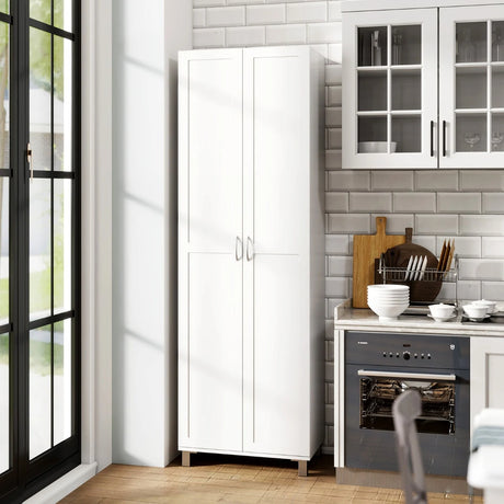 Double Door Tall Storage Cabinet with Adjustable Shelf and Anti-tilt Design-White