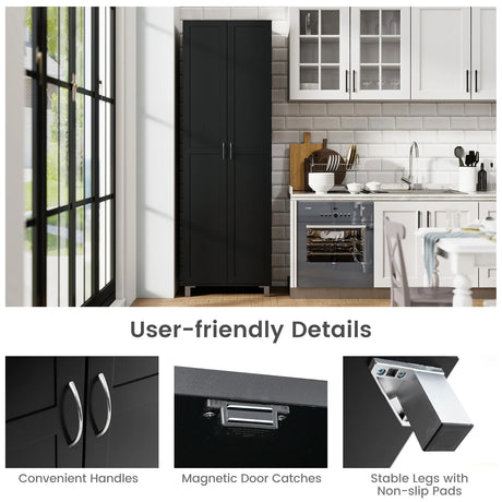 Double Door Tall Storage Cabinet with Adjustable Shelf and Anti-tilt Design-Black