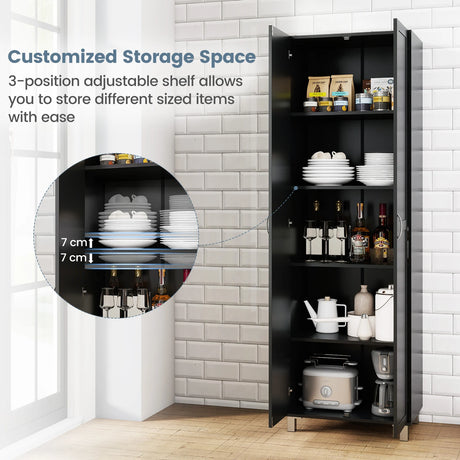 Double Door Tall Storage Cabinet with Adjustable Shelf and Anti-tilt Design-Black
